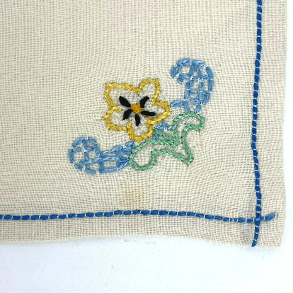 Vintage Linen Cocktail Luncheon Napkins White Embroidered